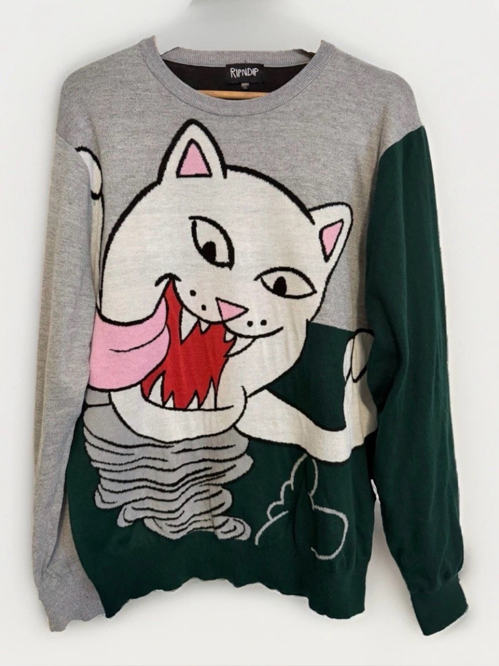 Rip N Dip Nermanian Devil Sweater Mens XL Cat Middle Finger Front & Back Graphic